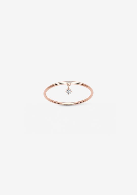 M Solitaire Diamond Charm Ring in Gold