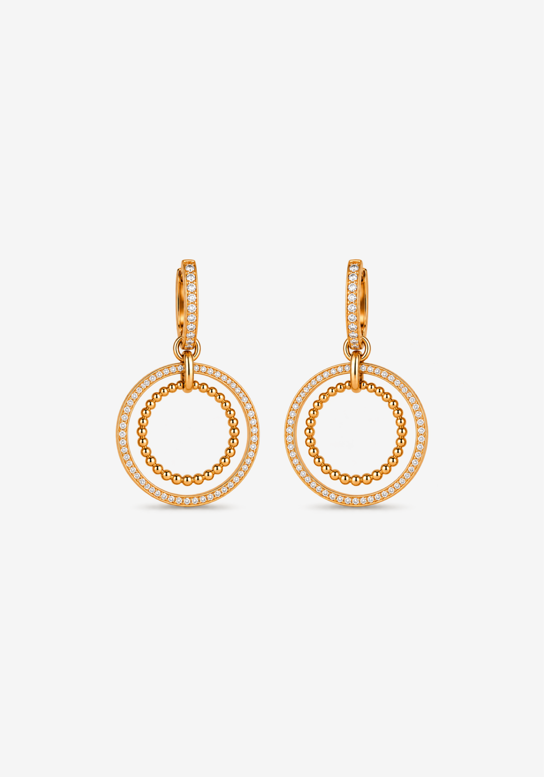 Pink Gold Double Loop Earrings with Diamonds and Texture
