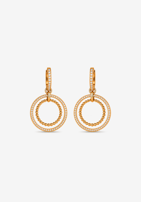 Pink Gold Double Loop Earrings with Diamonds and Texture