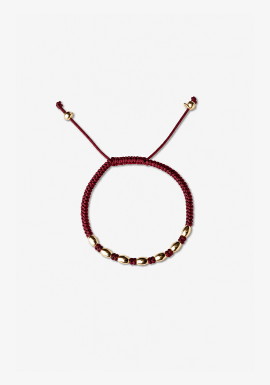Yellow Gold Dots Bracelet with Burgundy Cotton