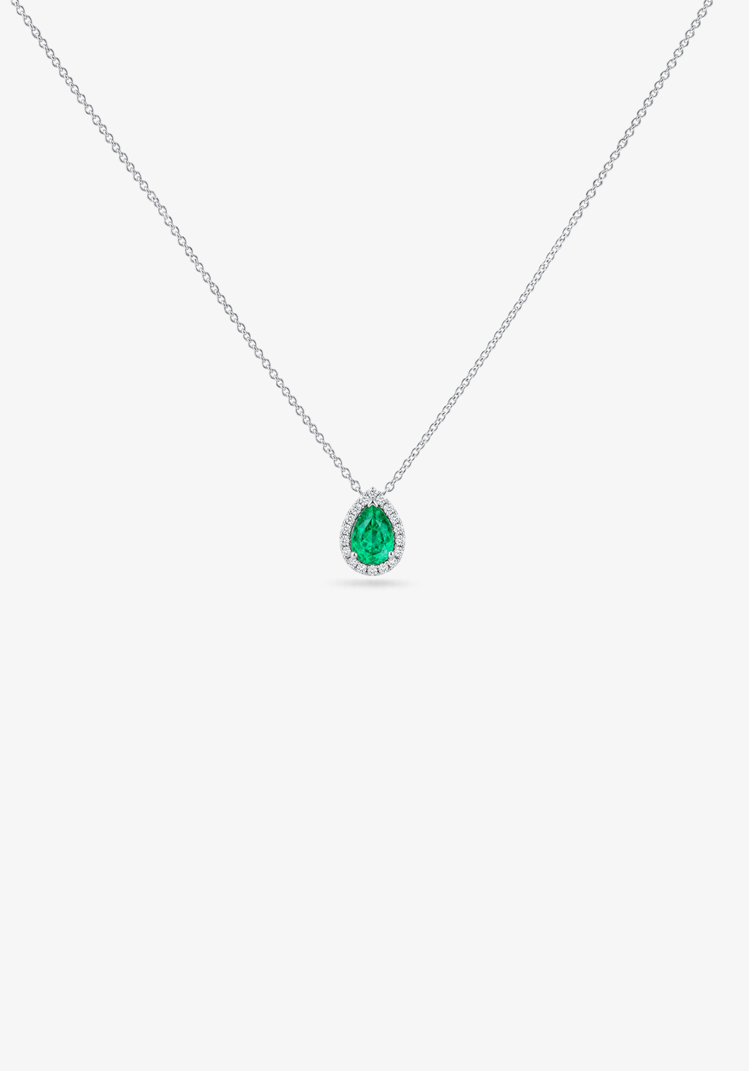 Drop White Gold Necklace with Diamonds and Emerald