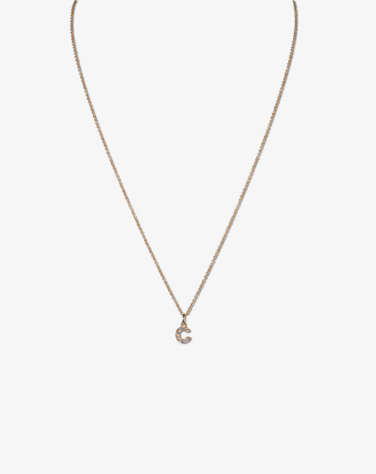 Pink Gold Necklace with Letter C and Diamonds