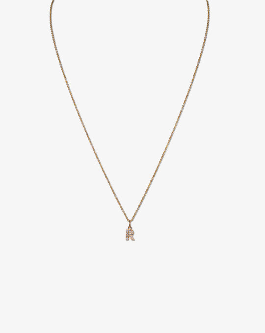Pink Gold Necklace with Letter R and Diamonds