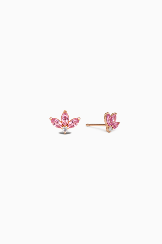 Brincos flor II em ouro rosa com diamantes e safiras
