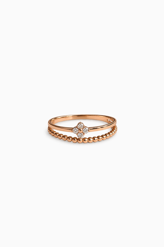 Double Pink Gold Ring with Flower Diamonds