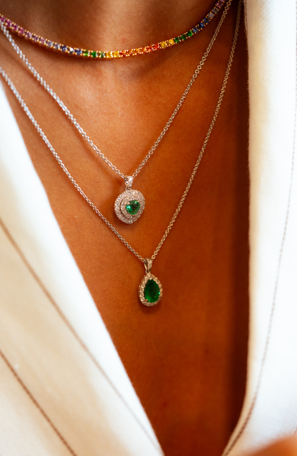 White Gold with Diamonds and Emerald Necklace