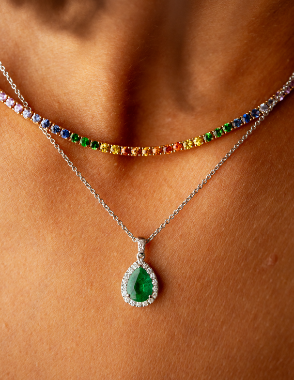 White Gold with Diamonds and Emerald Necklace