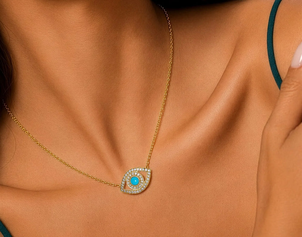 Eye Yellow Necklace with Diamonds and Turquoise
