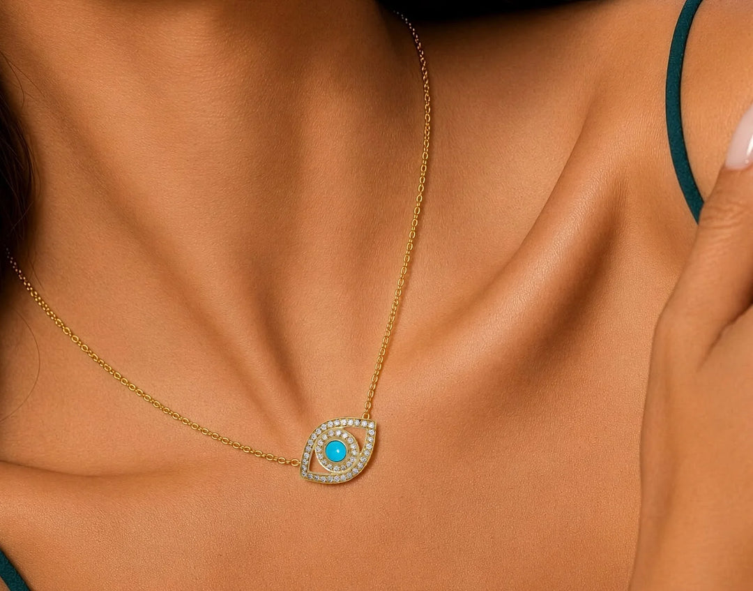 Eye Yellow Necklace with Diamonds and Turquoise