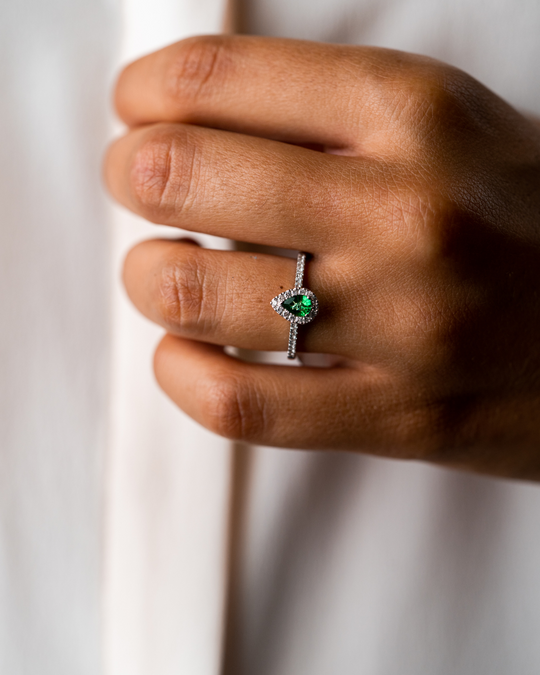 Gold Engagement Ring with Diamonds and Emerald