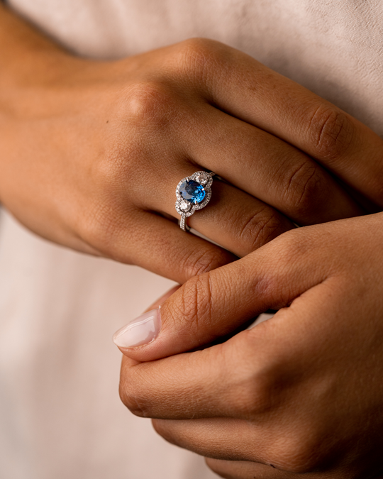 White Gold, Diamonds and Sapphires Engagement Ring II