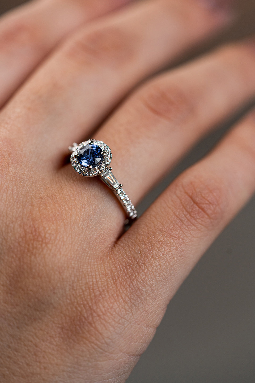 White Gold, Diamonds and Sapphires Engagement Ring