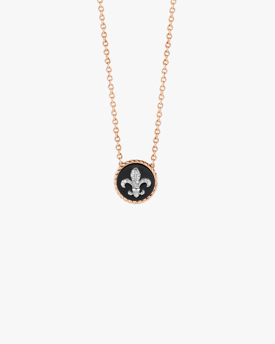 Medallion Necklace Fleur-de-Lis with Rose Gold, Silver and Diamonds