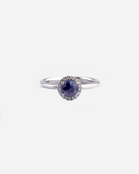 White Gold Engagement Ring with Diamonds and Sapphire